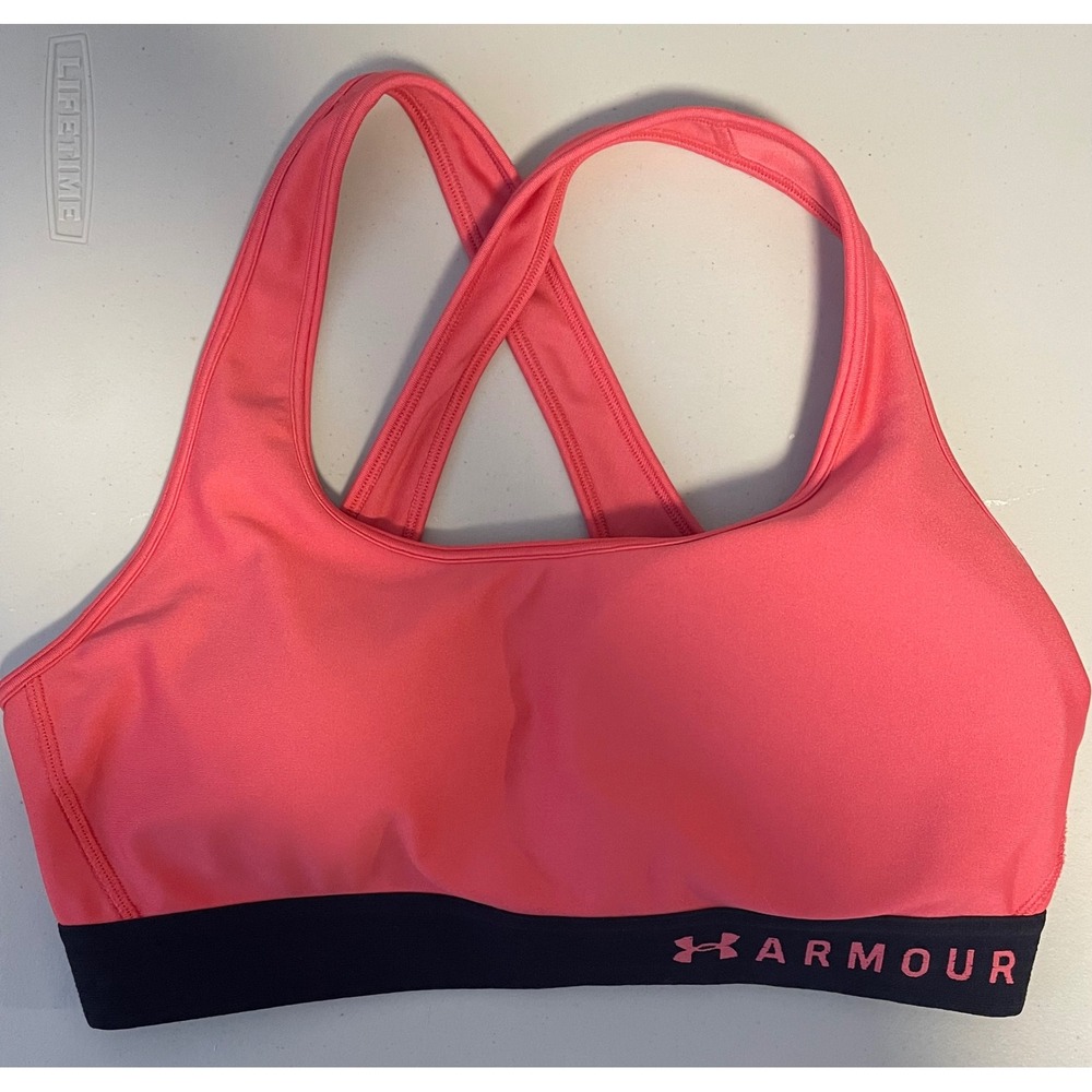 Under Armour HeatGear Mid Keyhole Sports Bra Coral Pink LG
